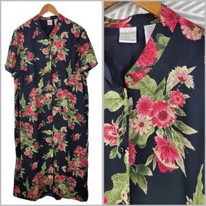 Vintage Dress Plus Size 20W 2X Maxi Floral Long Black Rose Layered Chiffon Alt